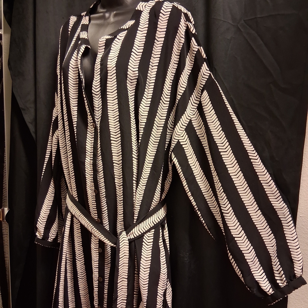 Dugbee By WHOOPI Black and White Striped Long Sleeve Bohemian Dress - Picture 2 of 6
